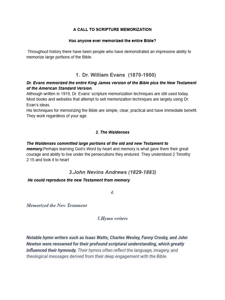A Call To Scripture Memorization | PDF | Bible | New Testament