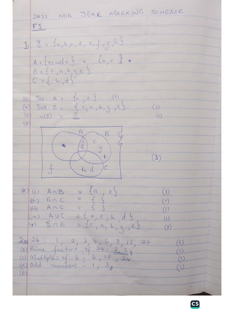 Form 1 Marking Scheme | PDF