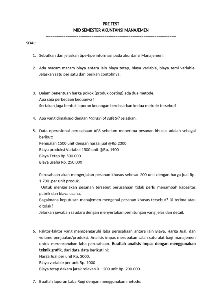 Pre Test Midsem Akmen | PDF