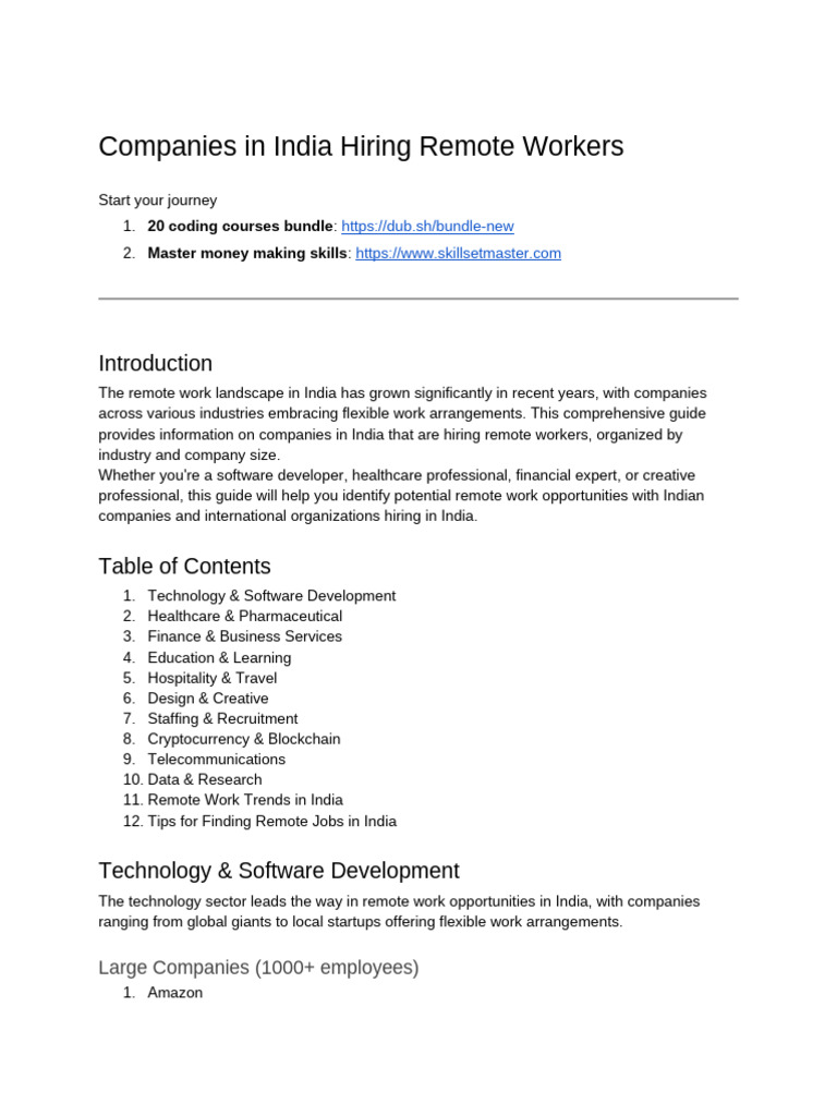 Companies in India Hiring Remote Workers | PDF | Linked In | Health Care