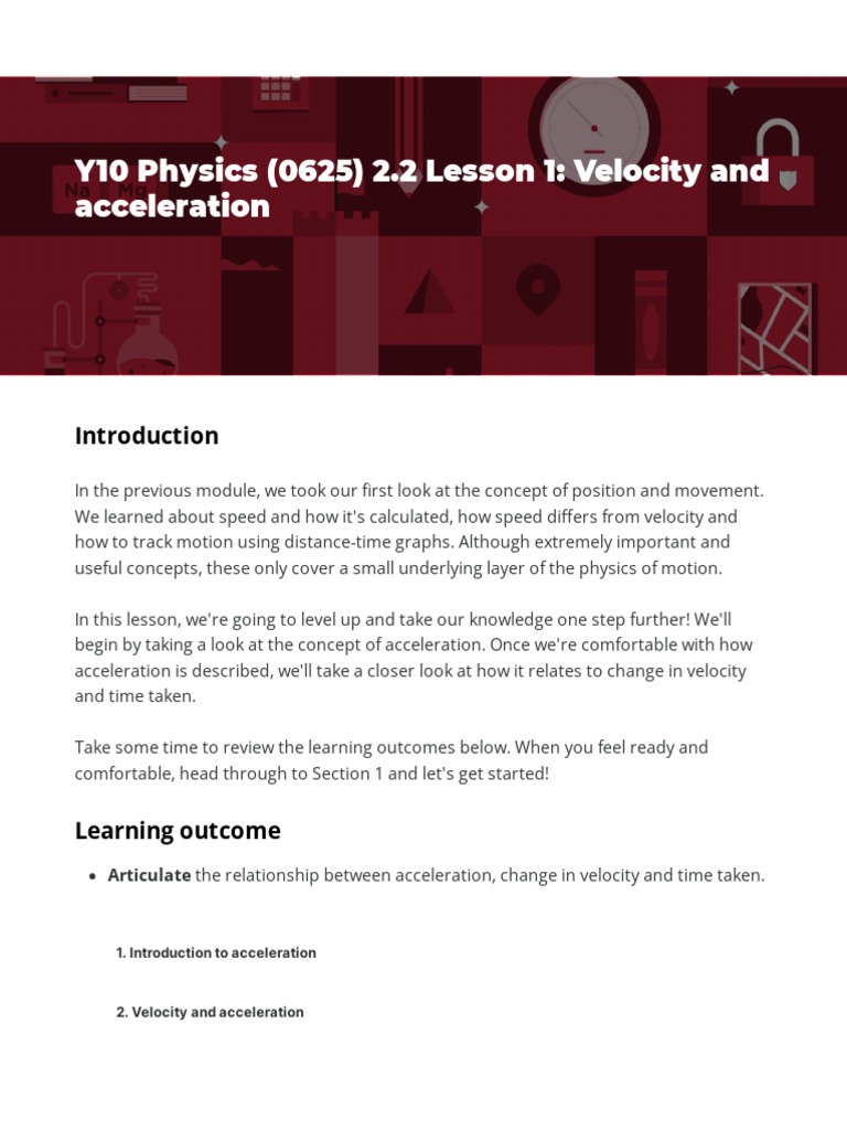 1 Velocity and Accelaration - Lesson 1 | PDF | Velocity | Acceleration