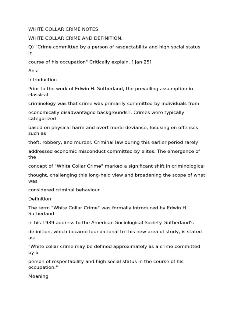 White Collar Crime Notes | PDF | Crimes | Crime & Violence