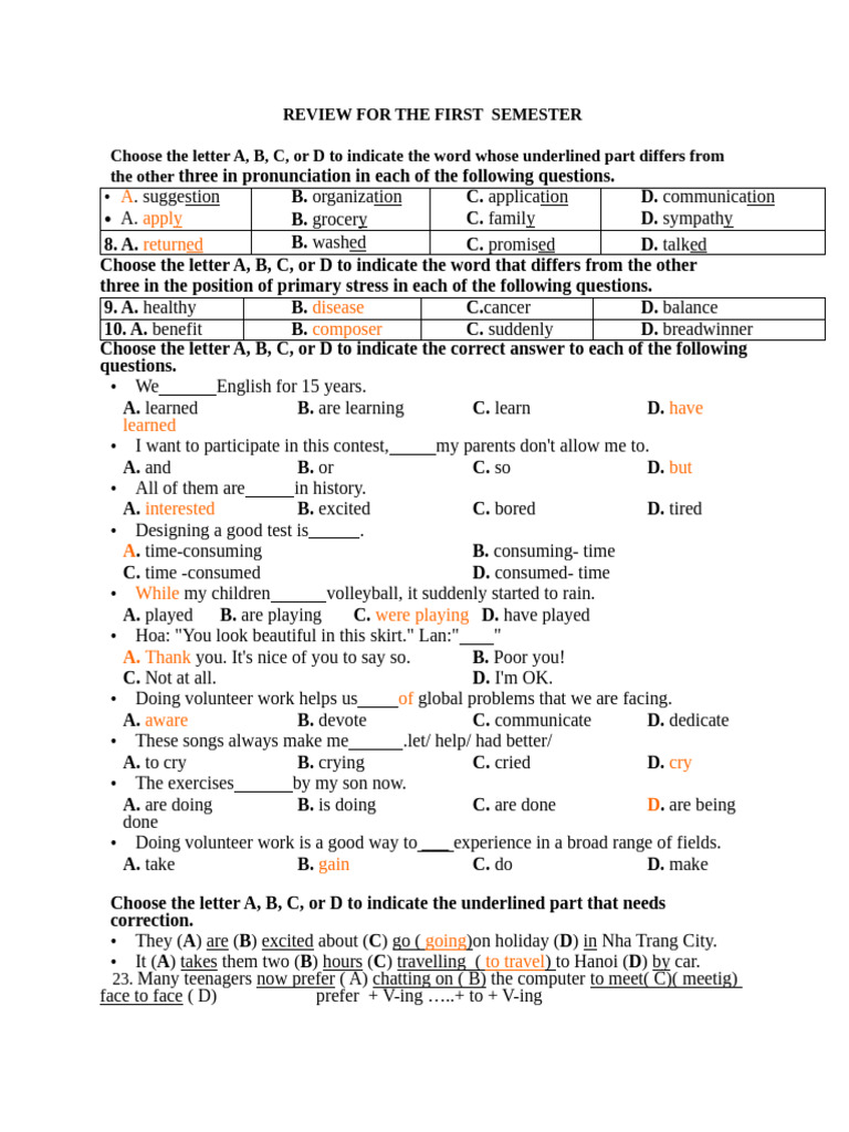 First Semester Review: Pronunciation & Grammar | PDF | Marie Curie