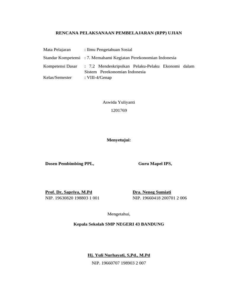 Lembar Pengesahan RPP IPS Kelas VIII | PDF