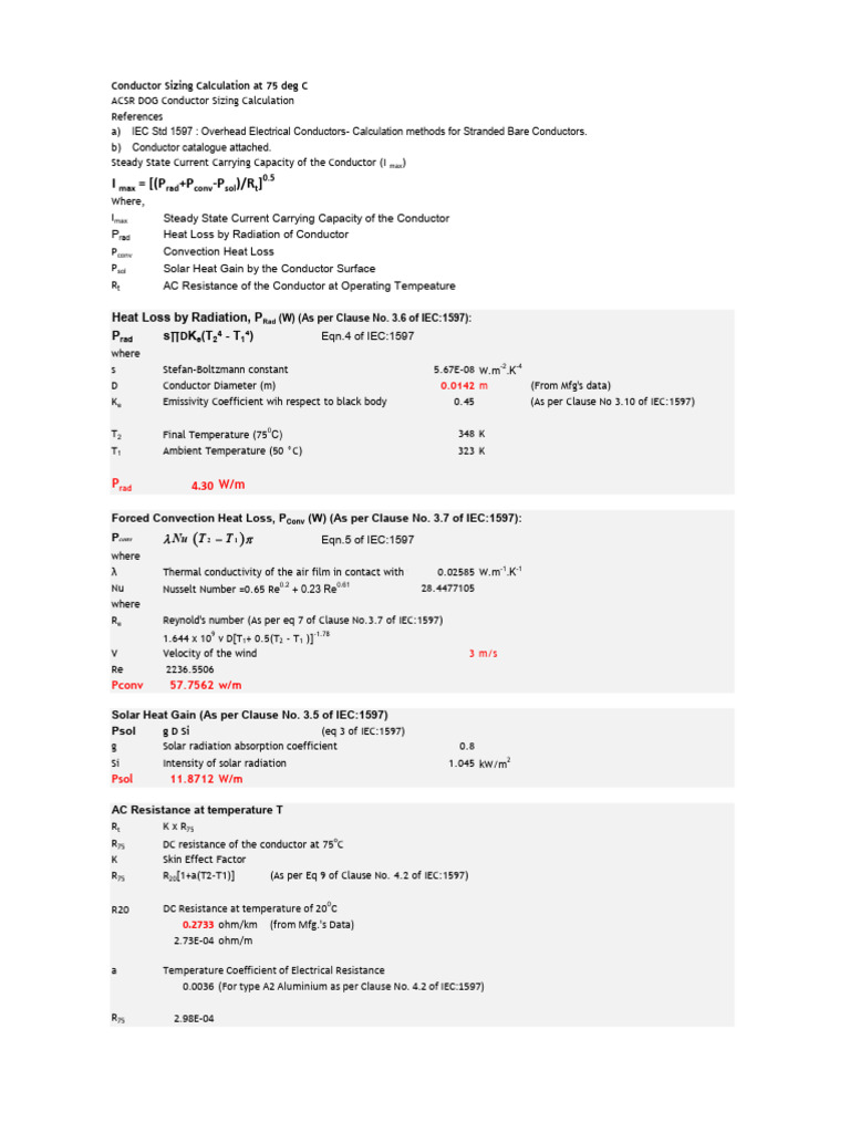 ACSR Conductor Sizing at 75°C | PDF | Heat Transfer | Alternating Current