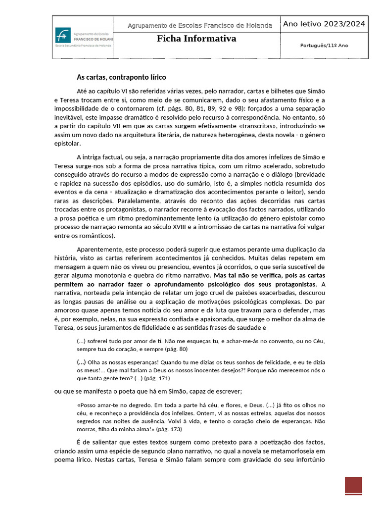 Cartas e Lirismo em Amor de Perdição | PDF | Amor | Narrativa