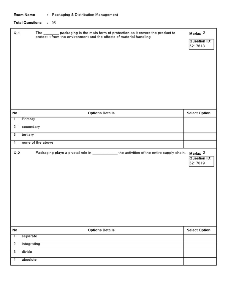 Packaging & Distribution Management Exam | PDF | Logistics | Supply ...