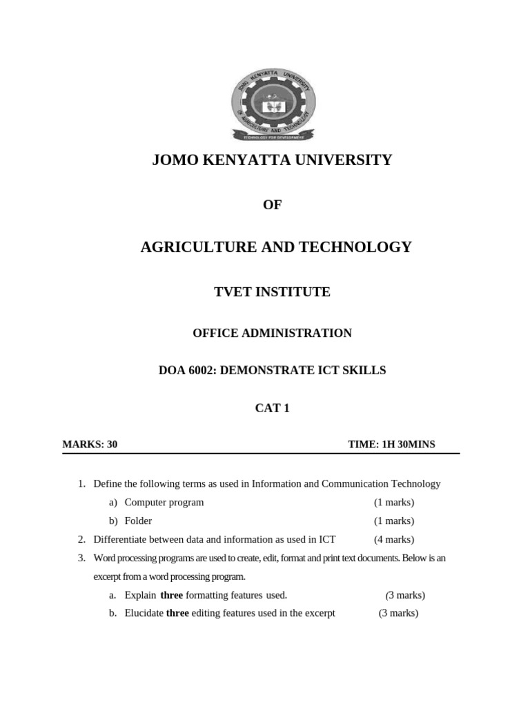ICT Skills Assessment for Office Admin | PDF