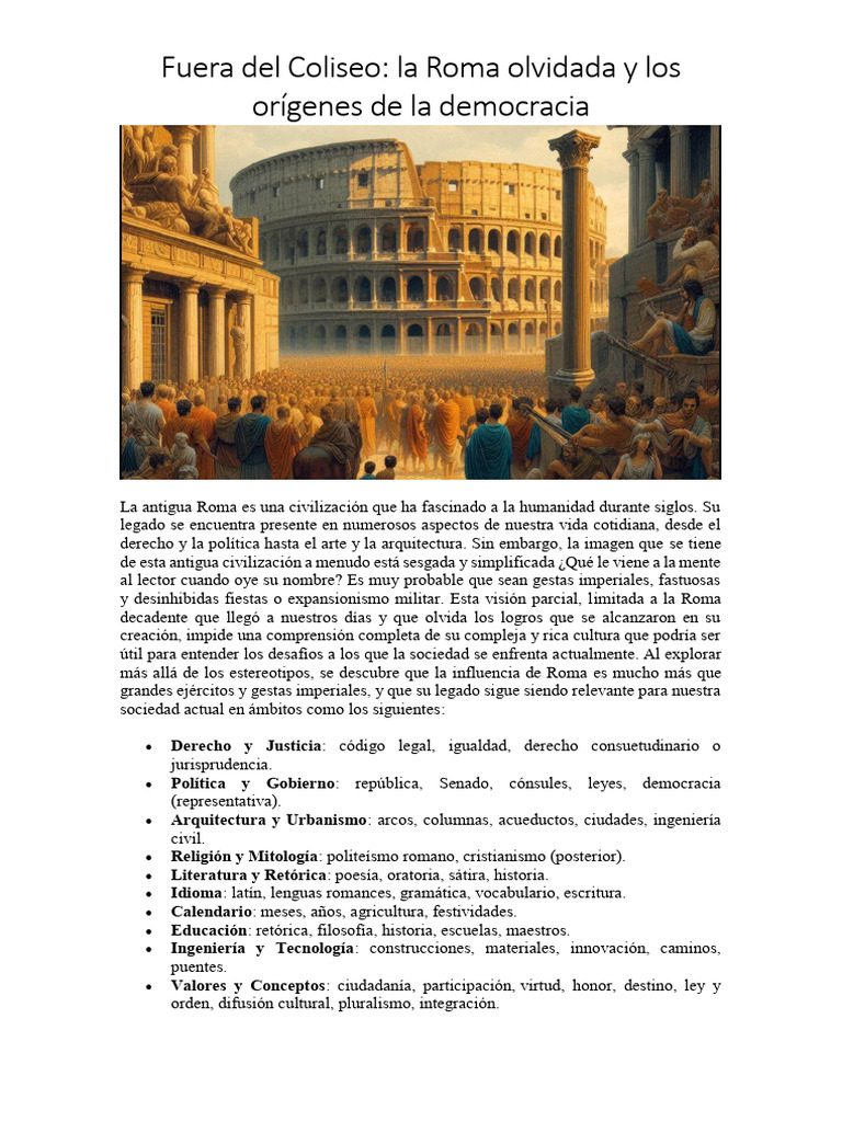 Fuera Del Coliseo - La Roma Olvidada y Los Orígenes de La Democracia ...
