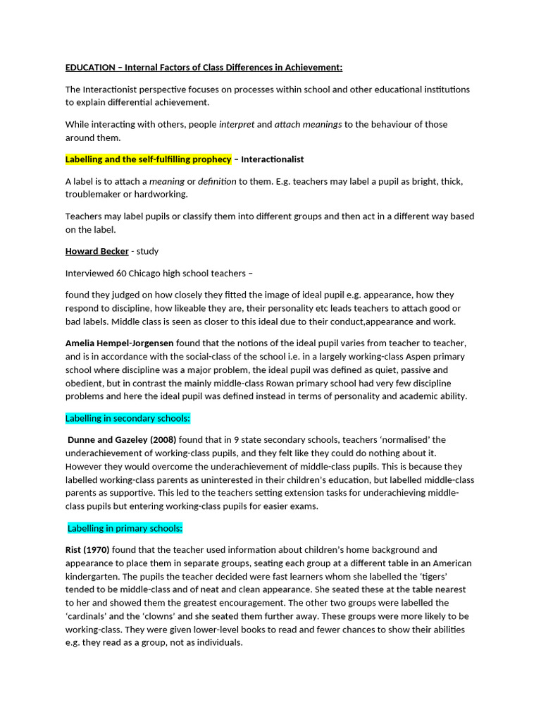 Class Differences in Educational Achievement | PDF | Teachers | Social ...