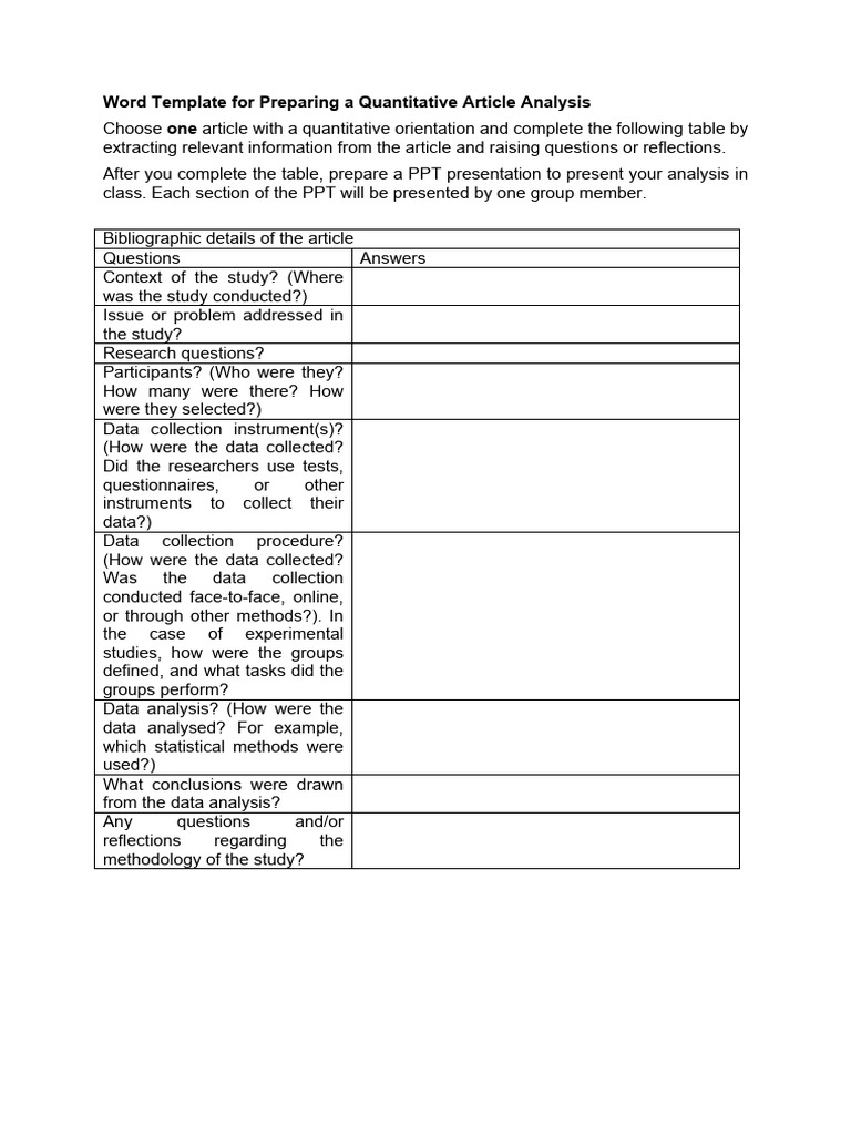 Quantitative Article Analysis Template | PDF