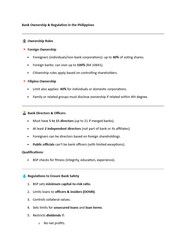 Bank Ownership Regulations in the Philippines | PDF | Banks | Loans