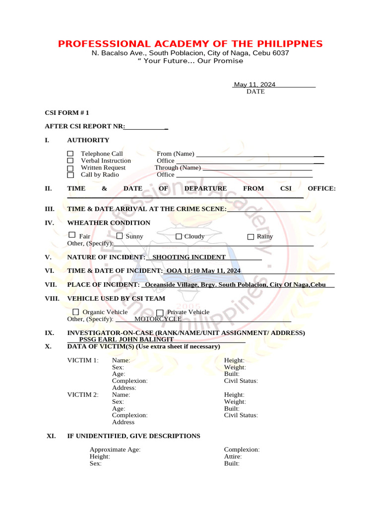 Oninsoco Form For Crim Student | PDF | Crime Scene | Forensic Science
