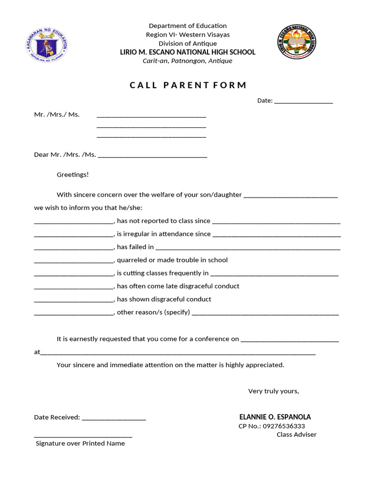 Parent Conference Notification Form | PDF