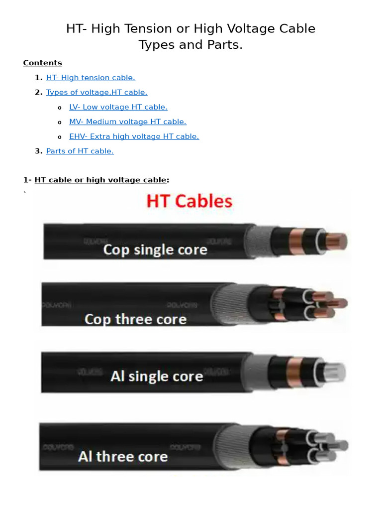 Types and Parts of HT Cables | PDF | Insulator (Electricity) | High Voltage