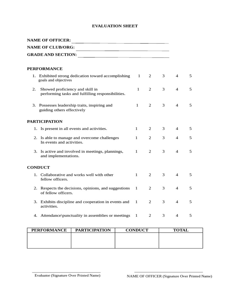 Officer Performance Evaluation Sheet | PDF