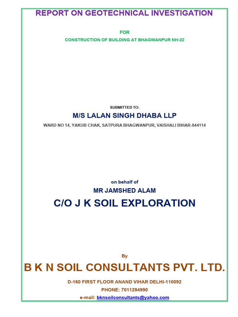 Geotechnical Report for Lalan Singh Dhaba | PDF | Foundation ...