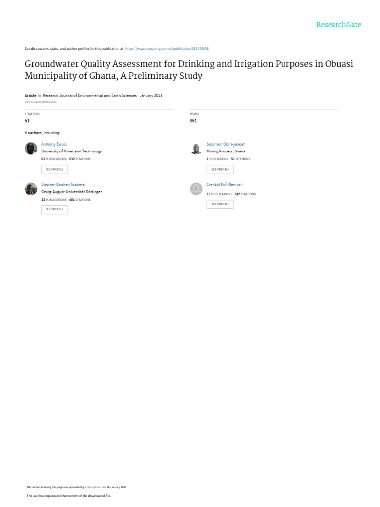 Groundwater Quality Assessment For Drinking and Irrigation Purposes in ...