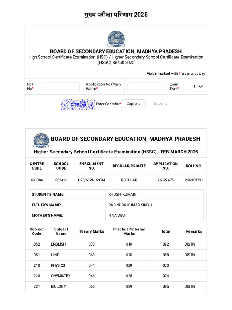HSC Result 2025 - MP Board | PDF | Educational Assessment And ...