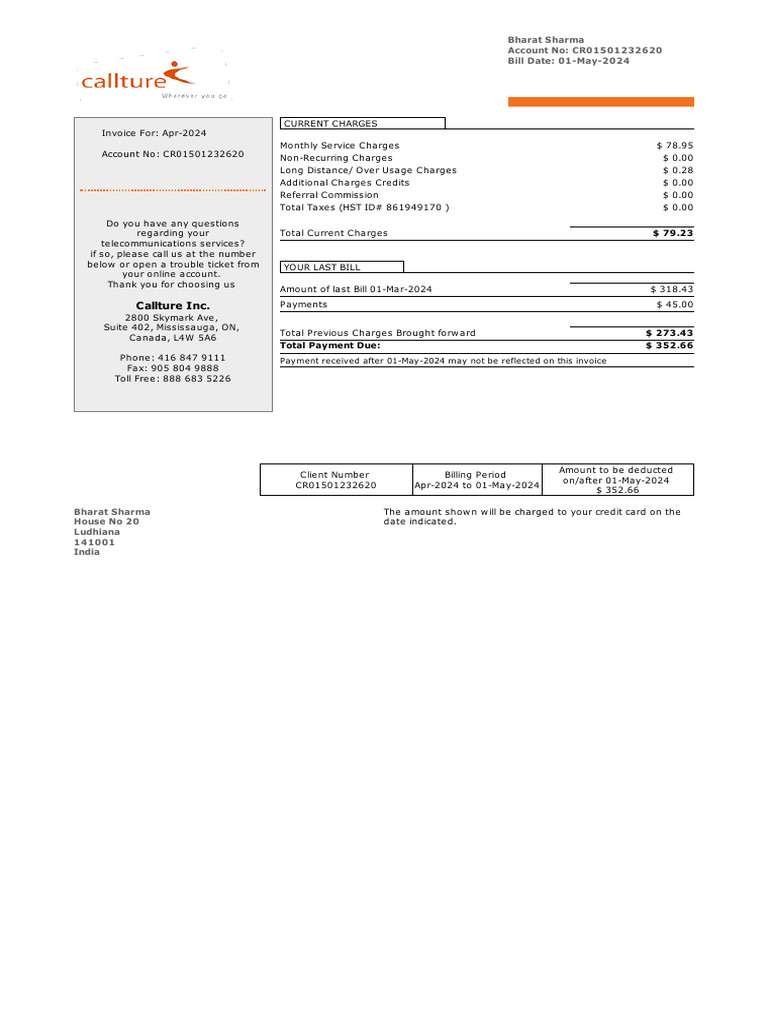 April 2024 Telecom Invoice Summary | PDF | Session Initiation Protocol ...