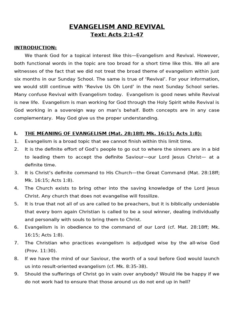 Understanding Evangelism and Revival | PDF | Jesus | Acts Of The Apostles