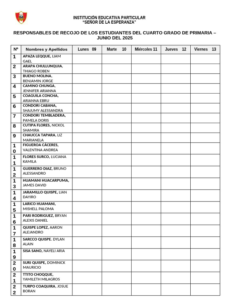 Responsables de Recojo Junio | PDF
