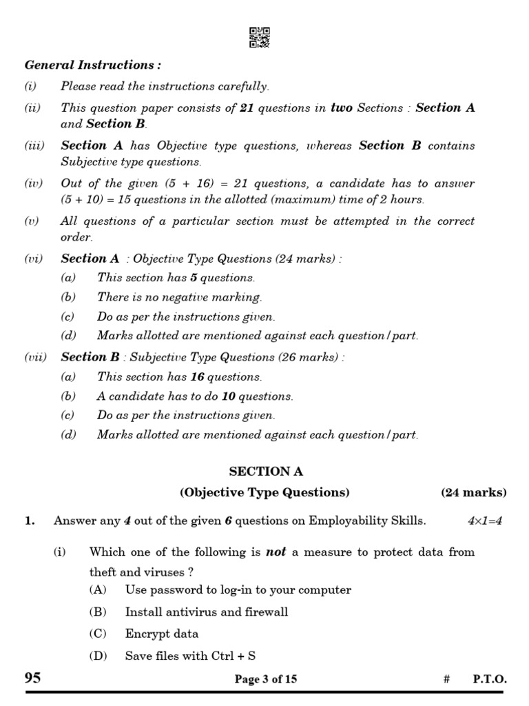 Exam Instructions for Objective & Subjective Questions | PDF