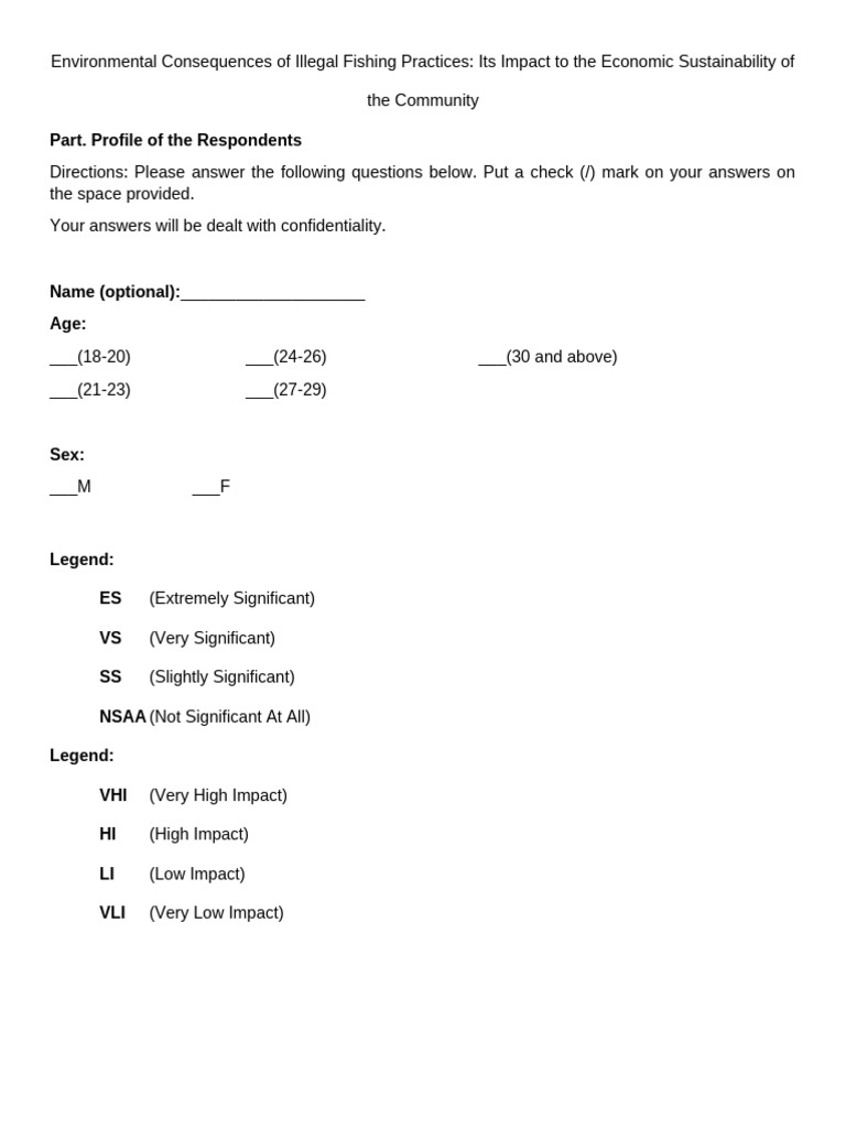 Environmental Consequences of Illegal Fishing Practice1. Questionnaire ...