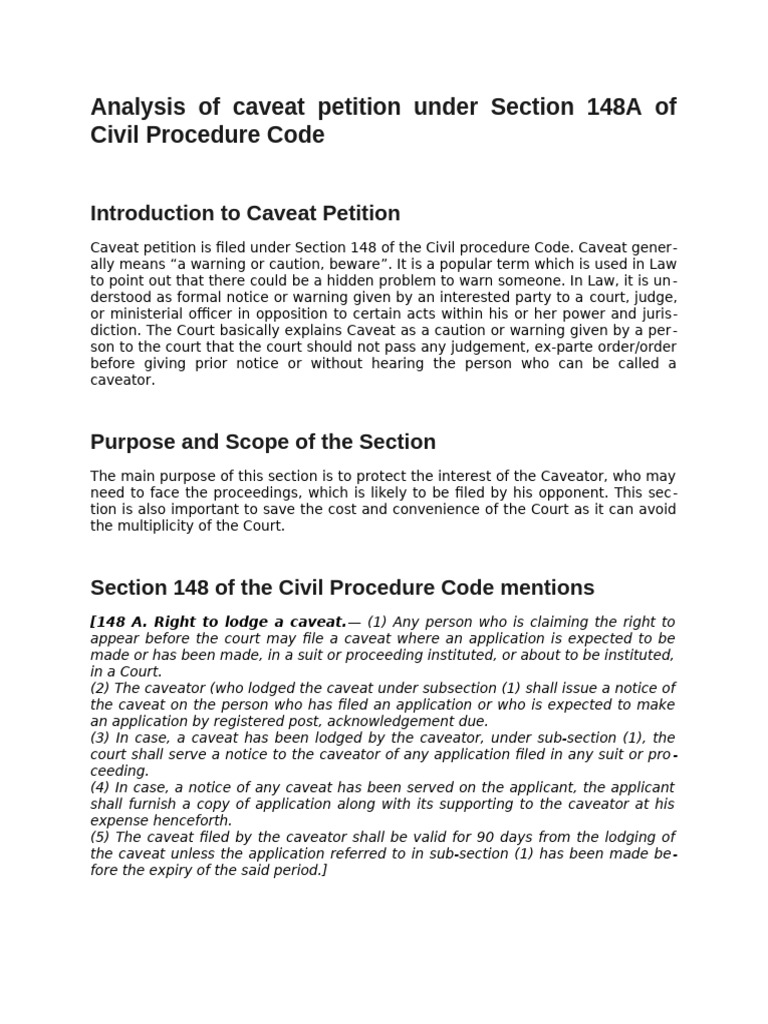 Caveat Petition Under Section 148A CPC | PDF | Public Sphere | Government