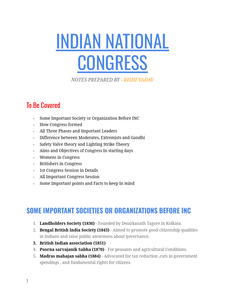Overview of Indian National Congress | PDF | Indian National Congress ...