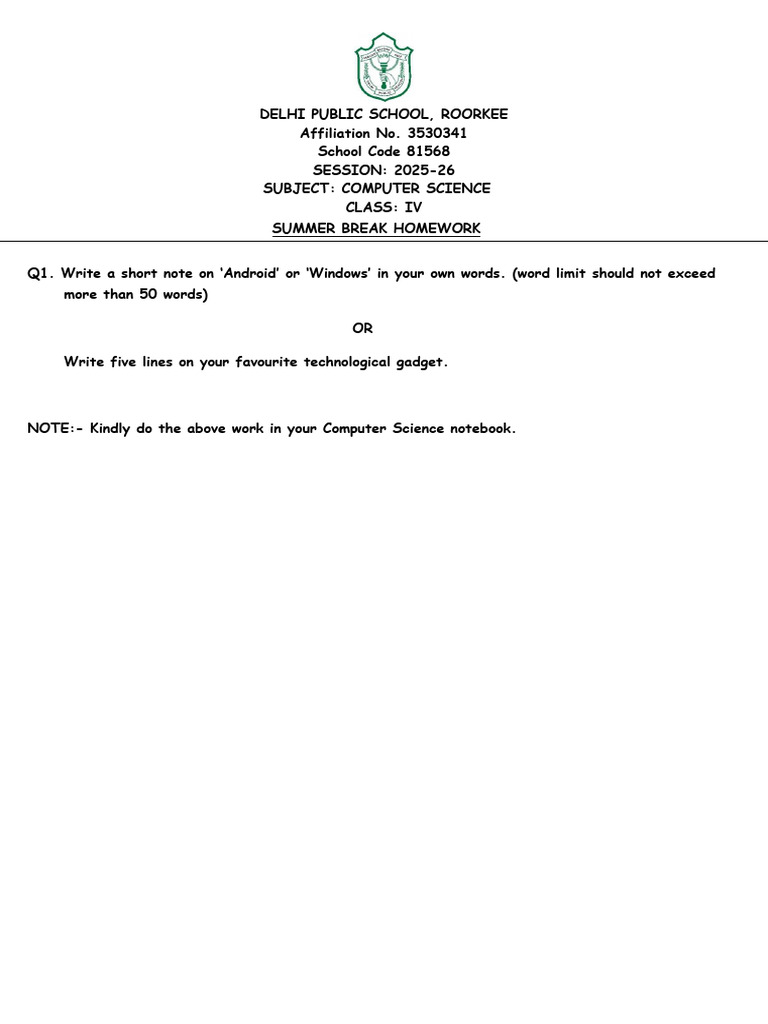 Class IV Computer Science Homework | PDF