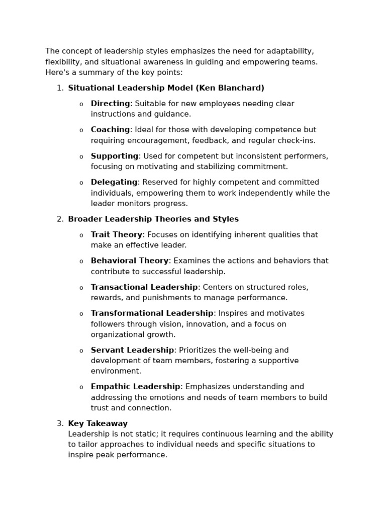 The Concept of Leadership Styles Emphasizes The Need For Adaptability ...