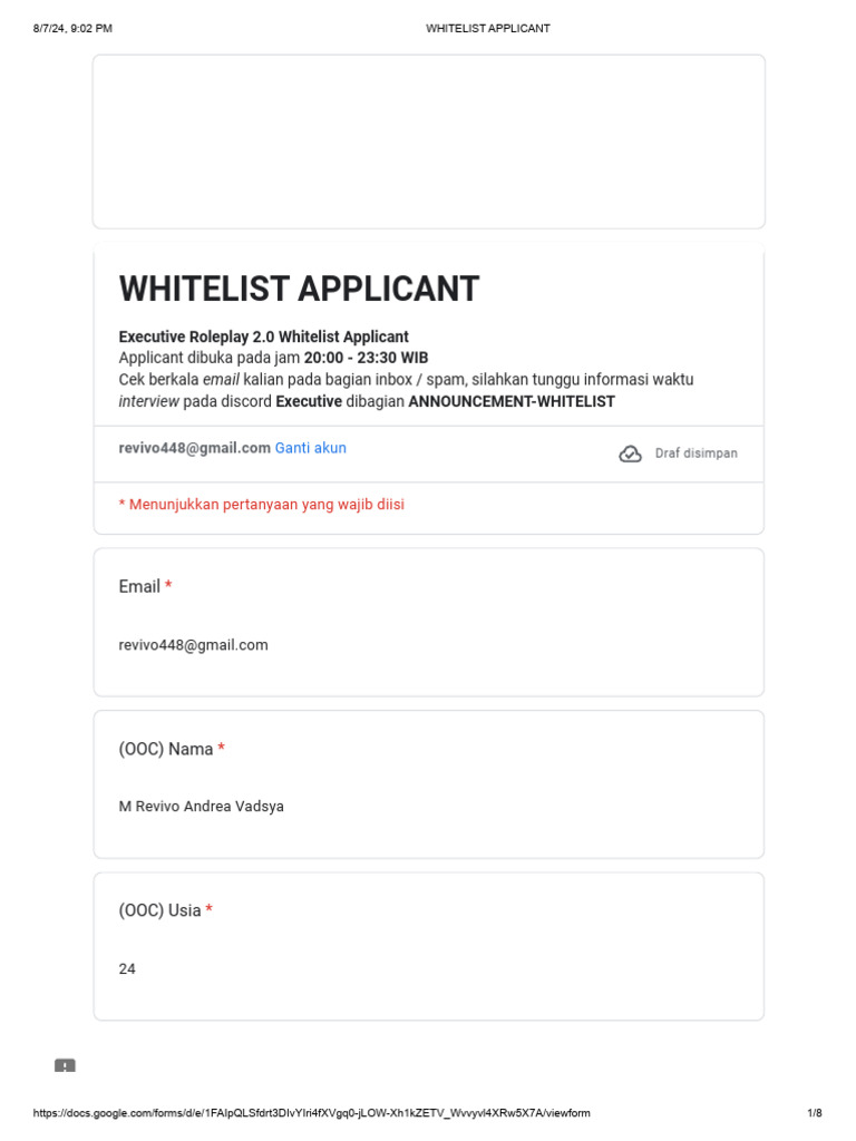 Pendaftaran Whitelist Executive RP | PDF