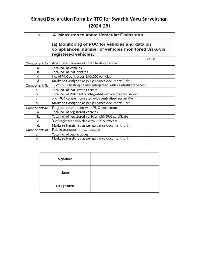 RTO Declaration for Swachh Vayu Survekshan | PDF
