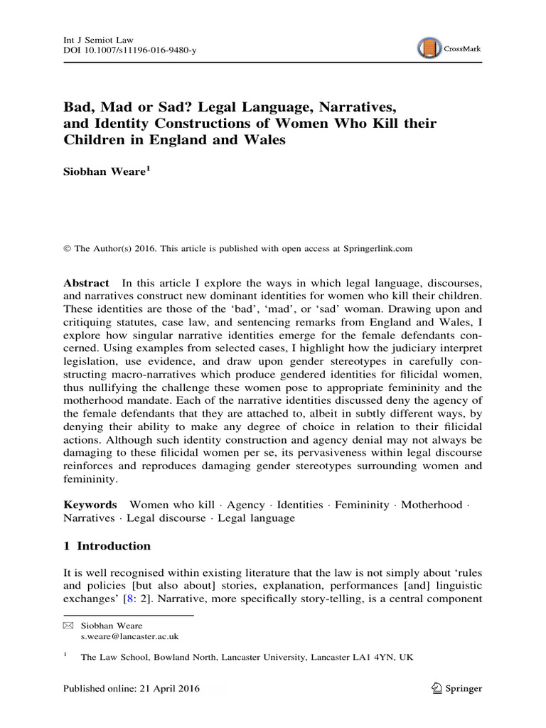 Bad Mad or Sad Legal Language Narratives and Ident | PDF | Deviance ...