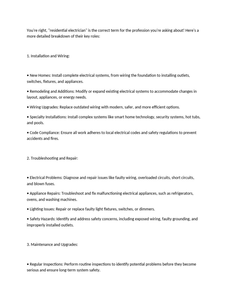 Roles of a Residential Electrician | PDF | Electrician | Electrical Wiring