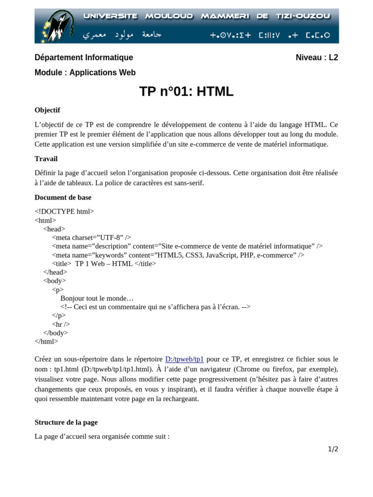 TP HTML : Création d'une page e-commerce | PDF | Html | Internet