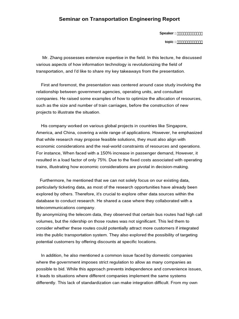 Transportation Engineering Seminar Insights | PDF