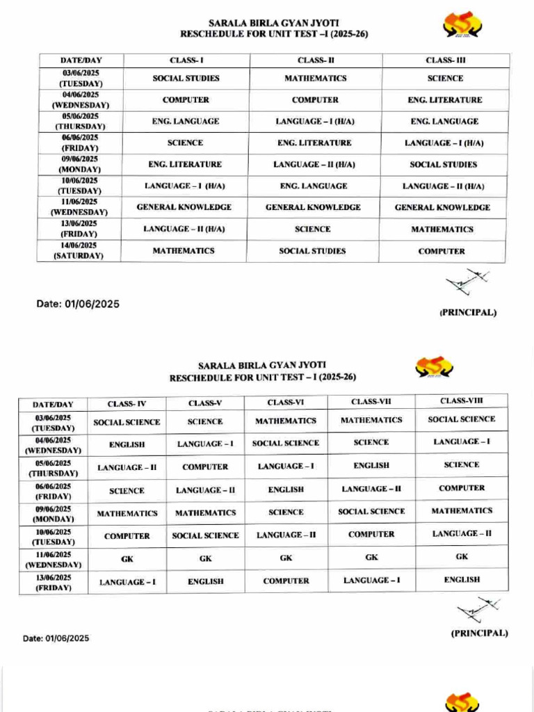 Unit Test Schedule 2025-26 | PDF