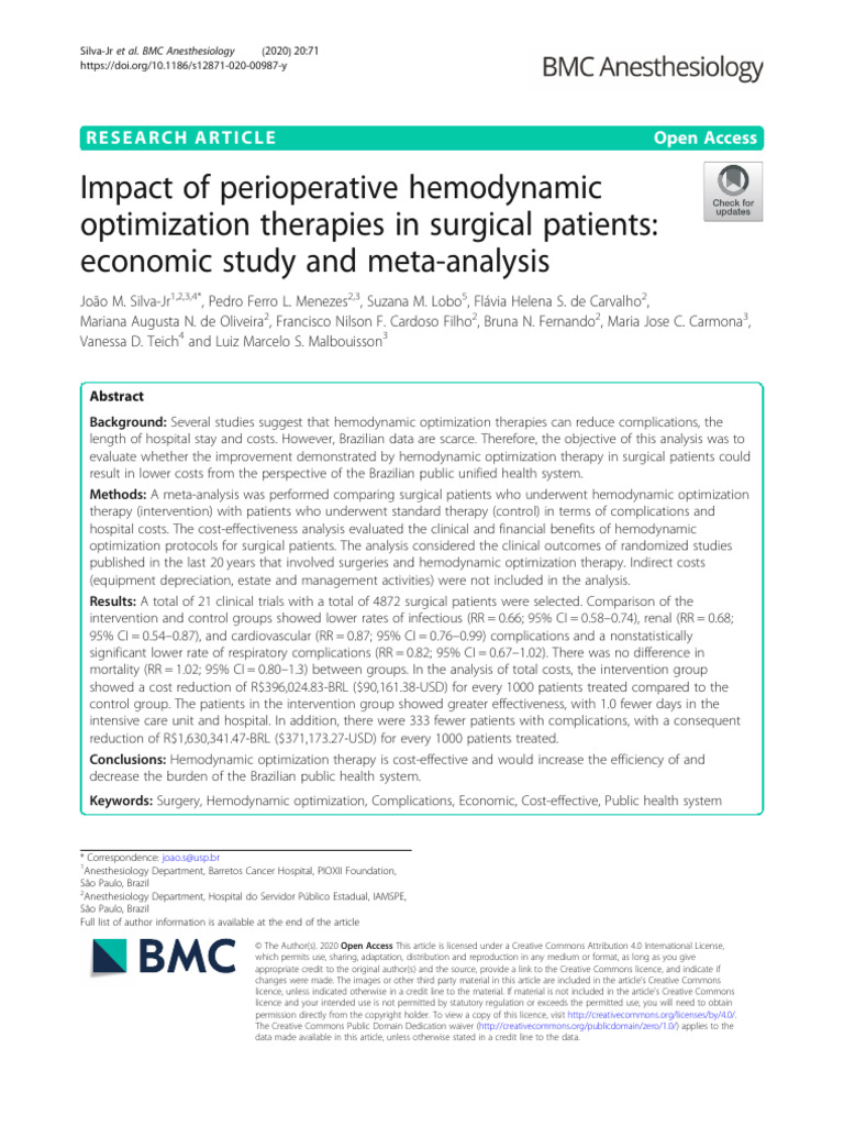 Impact of Perioperative Hemodynamic Optimization Therapies in Surgical ...