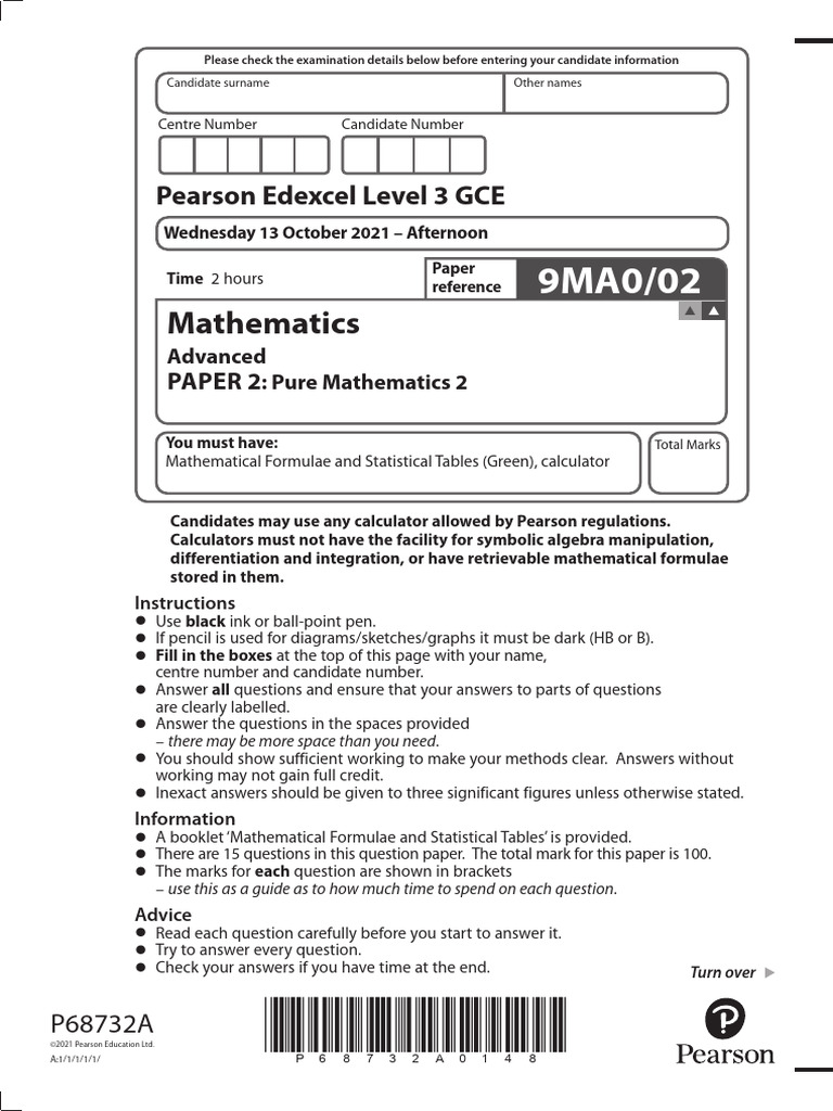 GCE Mathematics Paper 2 Instructions | PDF | Mathematics