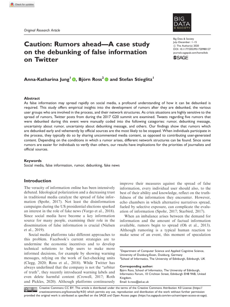 Jung Et Al 2020 Caution Rumors Ahead A Case Study On The Debunking of ...