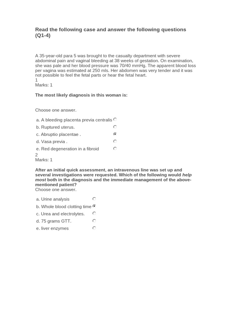 Obstetric Case Study and Management Questions | PDF | Combined Oral ...