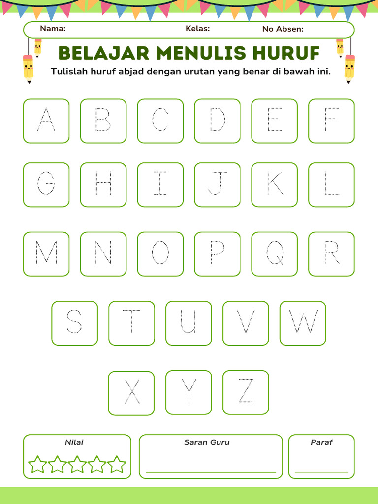 Hijau Ceria Lembar Kerja Belajar Menulis Huruf Kapital Dan Kecil Pdf