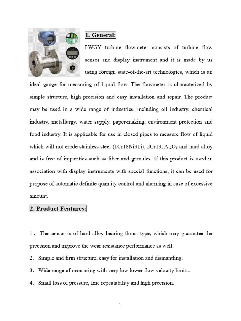 LWGY Turbine Flowmeter Overview | PDF | Flow Measurement | Inductor