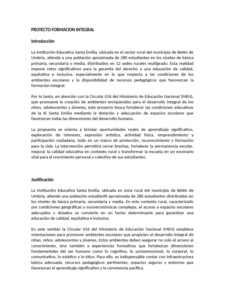 Proyecto Formacion Integral Párafos Integradores | PDF | Escuelas ...