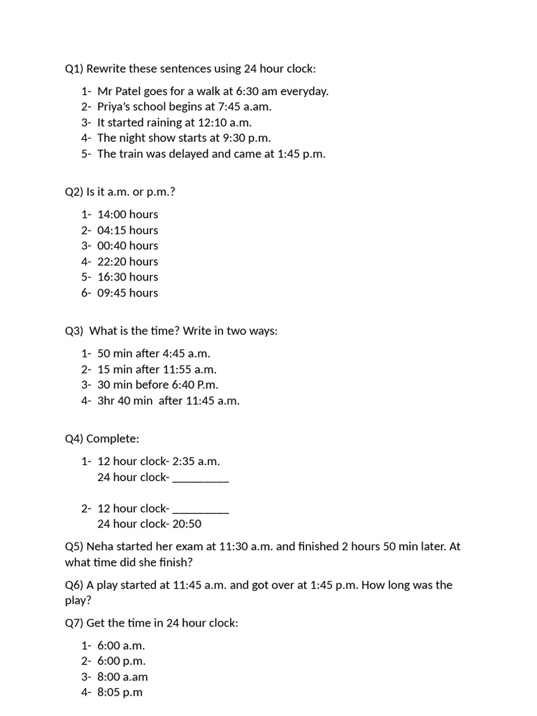 Aarna Worksheet 1 Time | PDF