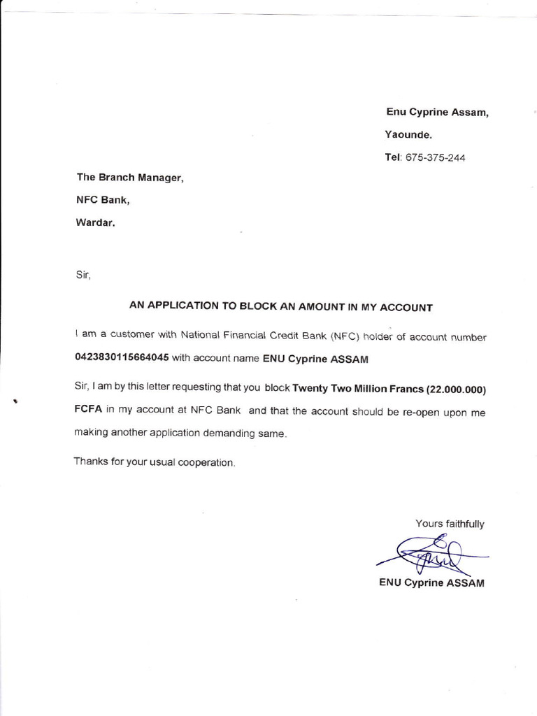 Request to Block Account Funds | PDF