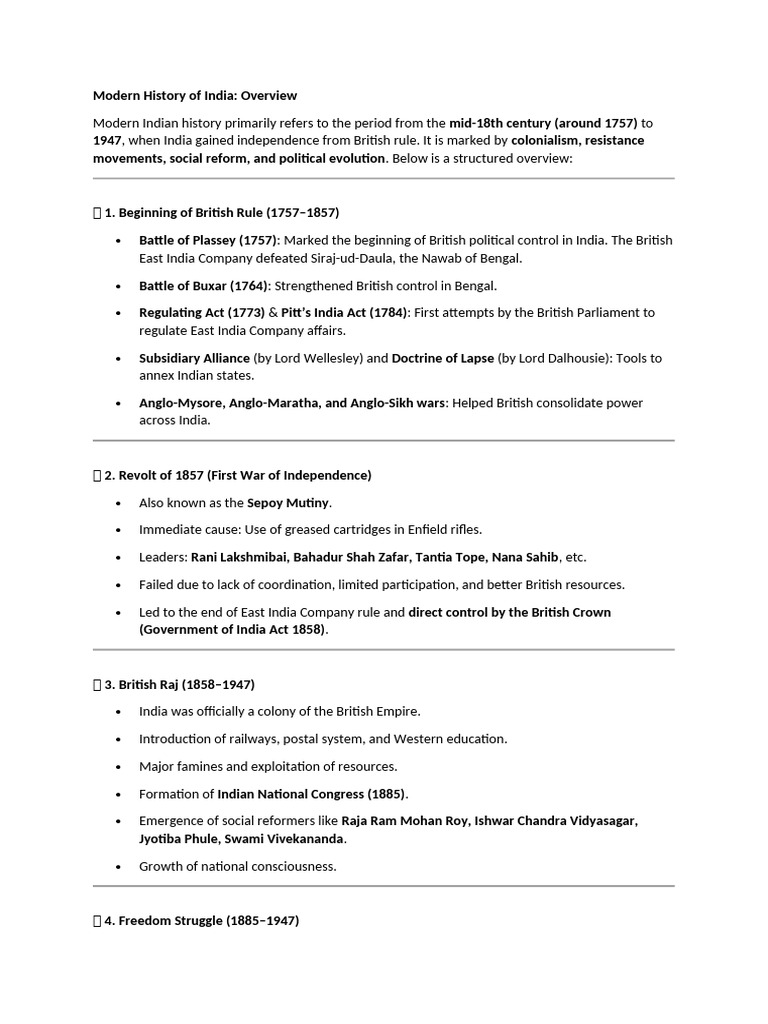 Overview of Modern Indian History | PDF