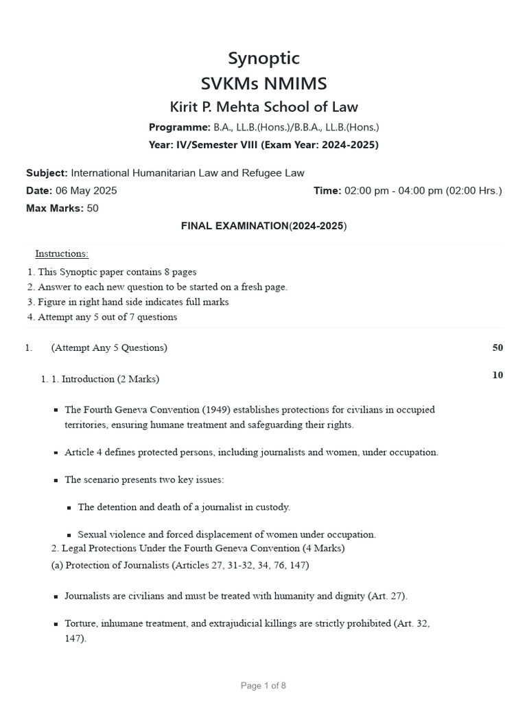 International Humanitarian Law Exam Guide | PDF | Geneva Conventions ...